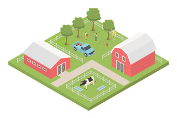 flat 3d isometric farm. isometric block. land and city map constructor elements isolated on white ba