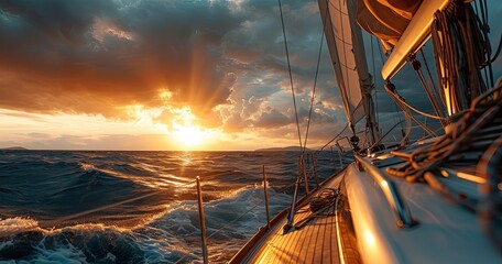 Canvas Print - Yacht sail boat in Atlantic ocean, sunny day cruise