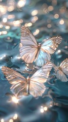 Wall Mural - A butterfly is floating on the surface of a body of water