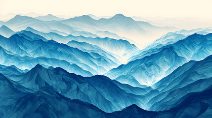Wall Mural - blue mountains landscape illustration abstract background decorative painting