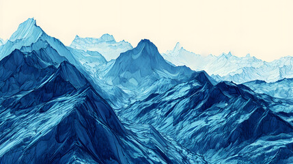 Wall Mural - blue mountains landscape illustration abstract background decorative painting