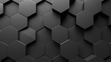 Wall Mural - Abstract black geometric background with hexagon pattern, dark grey textured wallpaper for design and presentation