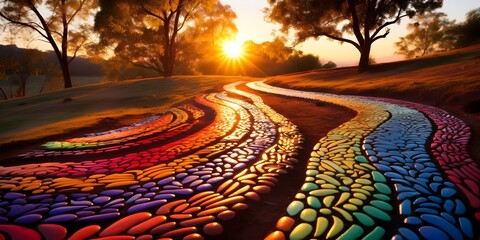 The Australian Aboriginal Dreamtime creation story of the Rainbow Serpent and its impact on culture and landscape. Concept Australian Aboriginal Dreamtime, Rainbow Serpent, Culture, Landscape
