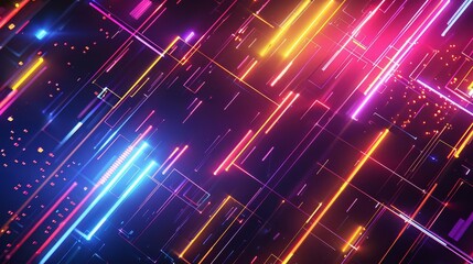 Poster - futuristic 3d abstract technology background with glowing neon elements digital art