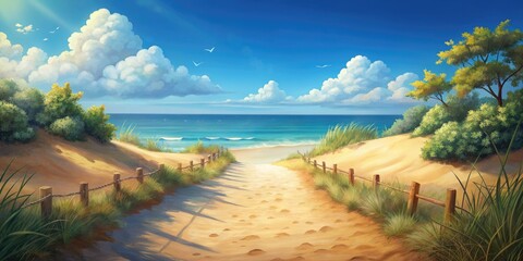 Poster - Sandy path leading to a serene beach