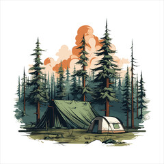 Wall Mural - The Ultimate Outdoor Camping ,Tent camping mountain  Adventure Embrace on white background 