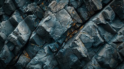 Detailed blue rock formations with golden accents create an abstract and textured background, ideal for wallpaper or a best-seller art concept