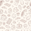 © Натали Осипова - chocolate and cocoa elements seamless pattern with hand drawn chocolate bars, hot chcolate and hot cocoa cups, cacao fruits, cocoa beans, etc. EPS 10