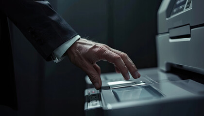 A man is touching a printer by AI generated image