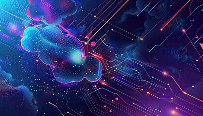 Wall Mural - a colorful, abstract image of a cloud with a network of lines by ai generated image