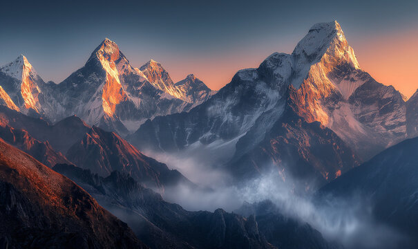 Photograph of sunrise over the Himalayas