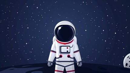 Wall Mural - astronaut standing on a planet with a starry night sky, illustration.