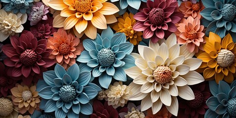 Wall Mural - paper cut out flowers background, colorful summer or fall texture