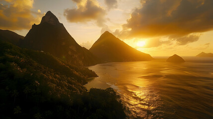 Wall Mural - Soufriere and The Pitons, St. Lucia, Windward Islands, West Indies, Caribbean, Central America