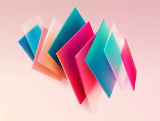 Wall Mural - 3d colorful squares and rectangles on white background. art geometric shapes in glass morphism style