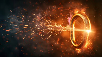 Wall Mural - Fiery ring with vibrant sparks explosion on dark background