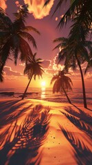 Wall Mural - Tropical beach sunset with palm trees