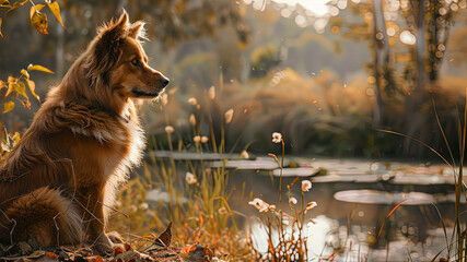 Wall Mural - close up of a prretty dog in the park, beautiful dog in the grass, portrait of a dog