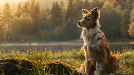 Wall Mural - close up of a prretty dog in the park, beautiful dog in the grass, portrait of a dog