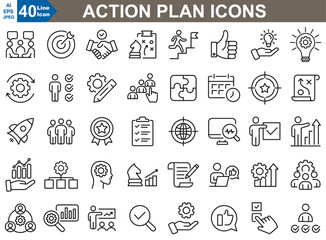 Wall Mural - the action plan icons showcase modern designs for tasks, goals, timelines, and progress tracking, pe