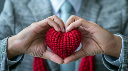 The Hands Holding Knitted Heart