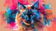 © Pual GotoMars - Stylish Himalayan Cat artwork, vibrant pop art, colorful geometric patterns copy space, futuristic, multilayer, modern interior backdrop