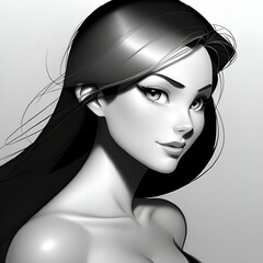 Wall Mural - AI-generated monochrome illustration of an elegant cartoon woman