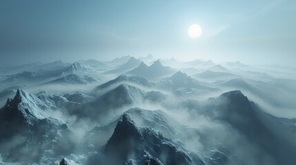 Canvas Print - a mountain range with a large sun in the sky