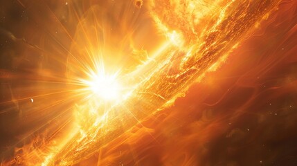 Canvas Print - A bright orange sun is shining on a large, orange object in space