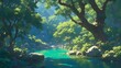 © Sleepless - Dense Forest and Clear River: Draw a picture of a dense forest with a clear river flowing through it. Use the clear blue of the water and the deep green of the forest to be crisp and vivid.
