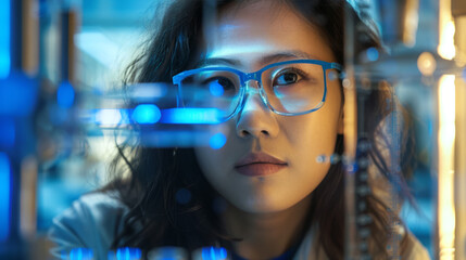 Wall Mural - female scientist conducts research in lab. close-up of a focused female scientist conducting researc