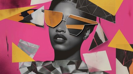 Wall Mural - collage of a African american woman with geometric shapes