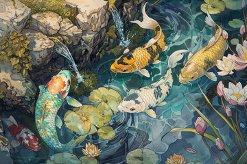 Wall Mural - koi fish in nature
