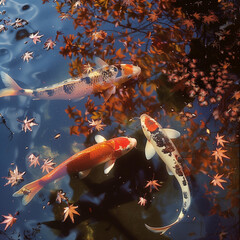 Wall Mural - colorful koi in fall pond