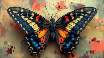 Wall Mural - Vibrant butterfly on an abstract art background