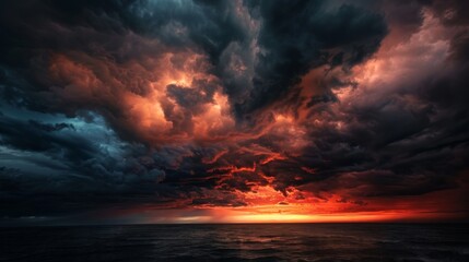 Poster - Dramatic ocean sunset with storm clouds