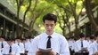 © sorin - Asian schoolboys taking exam in classroom in asia, students participating in examination test