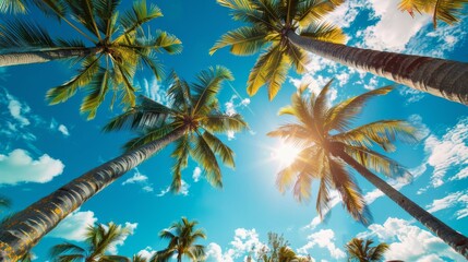 Wall Mural - Tropical palm trees against blue sky
