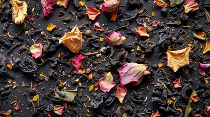 Sticker - Tend dried tea leaves accompanied by flower petals