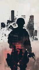 Poster - Shadowy Warrior Confronts Dystopian Cityscape in Dramatic Battle