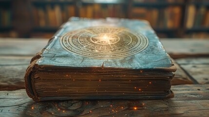 An occult manuscript from the ancient Illuminati on a wooden table