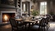 © Julia Jones - Elegant dining room interior with fireplace and natural light.
