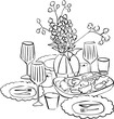© Alarcon Studio - Mesa de cena dibujada a mano. Ilustración para invitación, papelería o branding. Icono de cena para invitación de fiesta