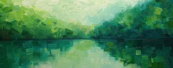 Wall Mural - Tranquil green abstract landscape with reflective water