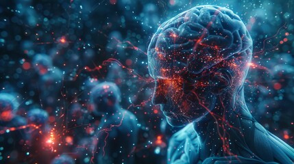 Wall Mural - A person's brain is shown in a computer generated image with a lot of red