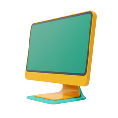 A colorful, modern computer monitor with a green screen and yellow frame, isolated on a white background.