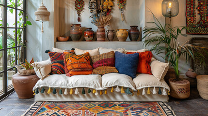 Wall Mural - Tasseled cushions for a playful bohemian look.