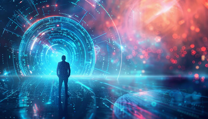 Wall Mural - a person stands in front of a glowing, glowing, glowing, glowing, glowing by ai generated image