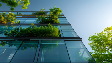 Wall Mural - A tall building with a green roof and a lot of windows