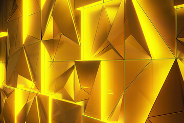 Wall Mural - close up horizontal illustration of yellow glowing geometric abstract shapes background